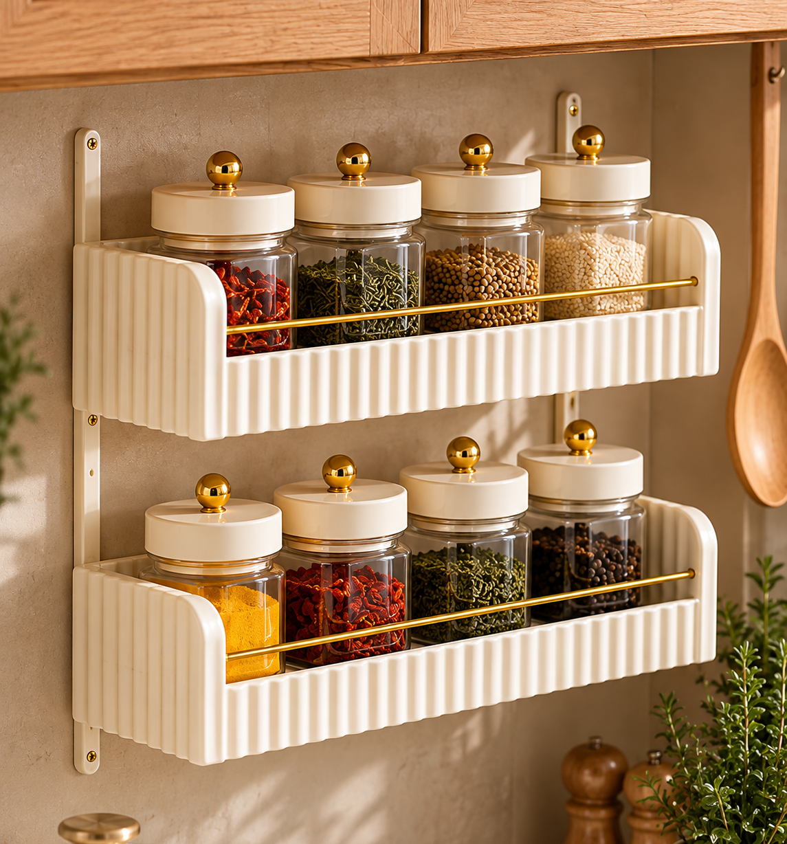 Fluted Ivory Wall-Mounted Spice Rack