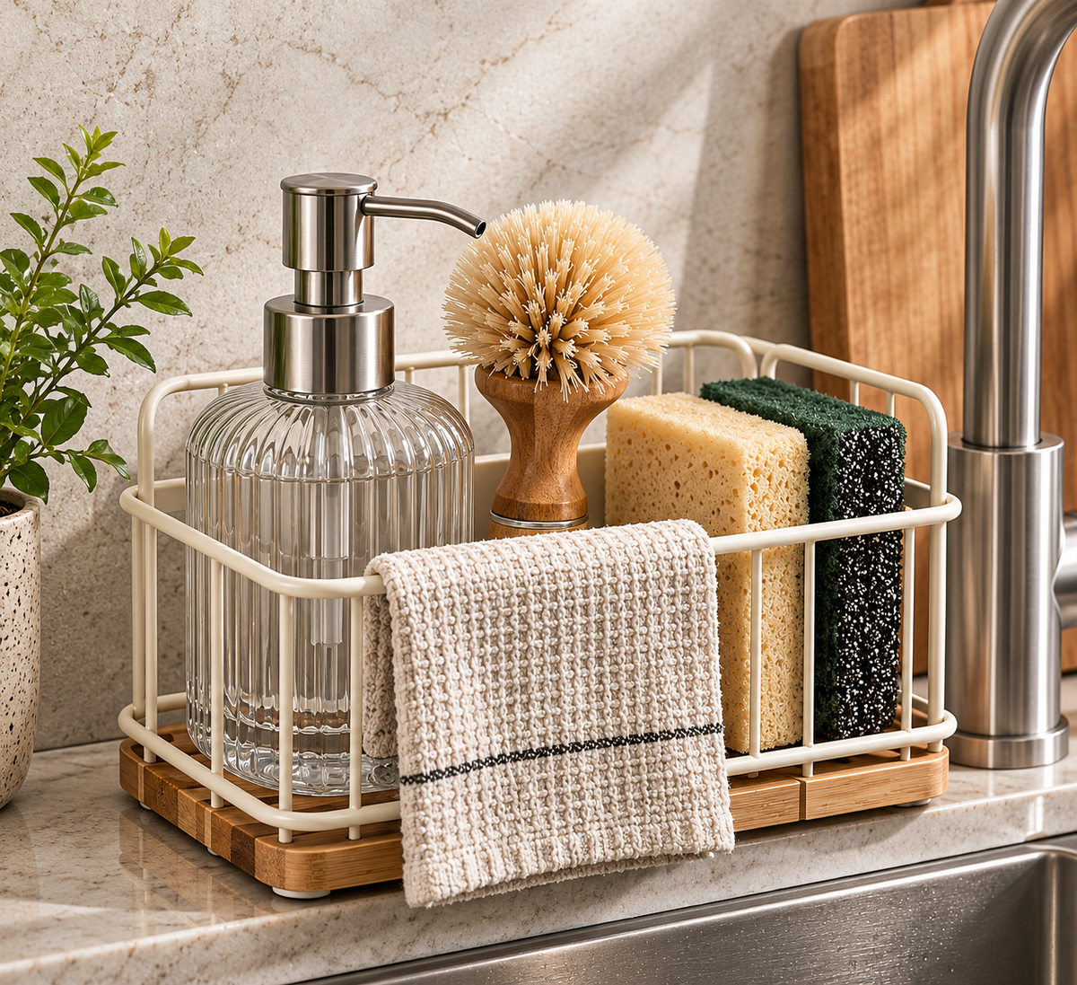 Bamboo Base Sink Caddy Station